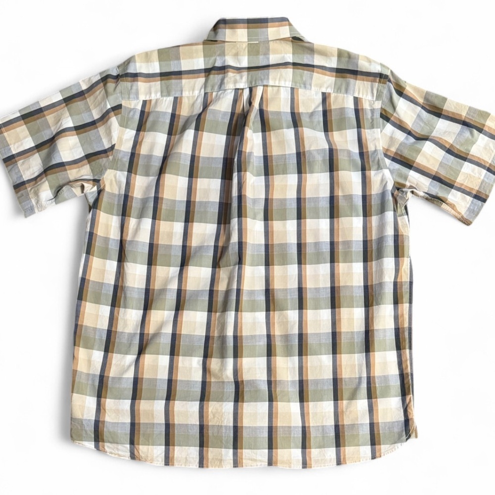 DANIEL CREMIEUX Men’s Tan and green plaid short sleeve button up shirt. Large - Picture 2 of 4